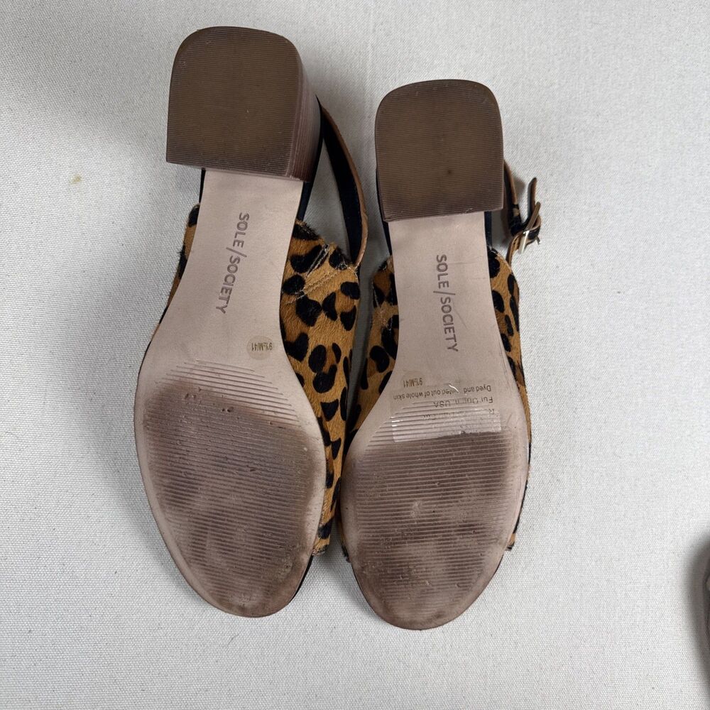Sole Society Leopard Calf Hair Slingback Mule Sandals Block Heel Women’s 9.5M - Picture 5 of 9